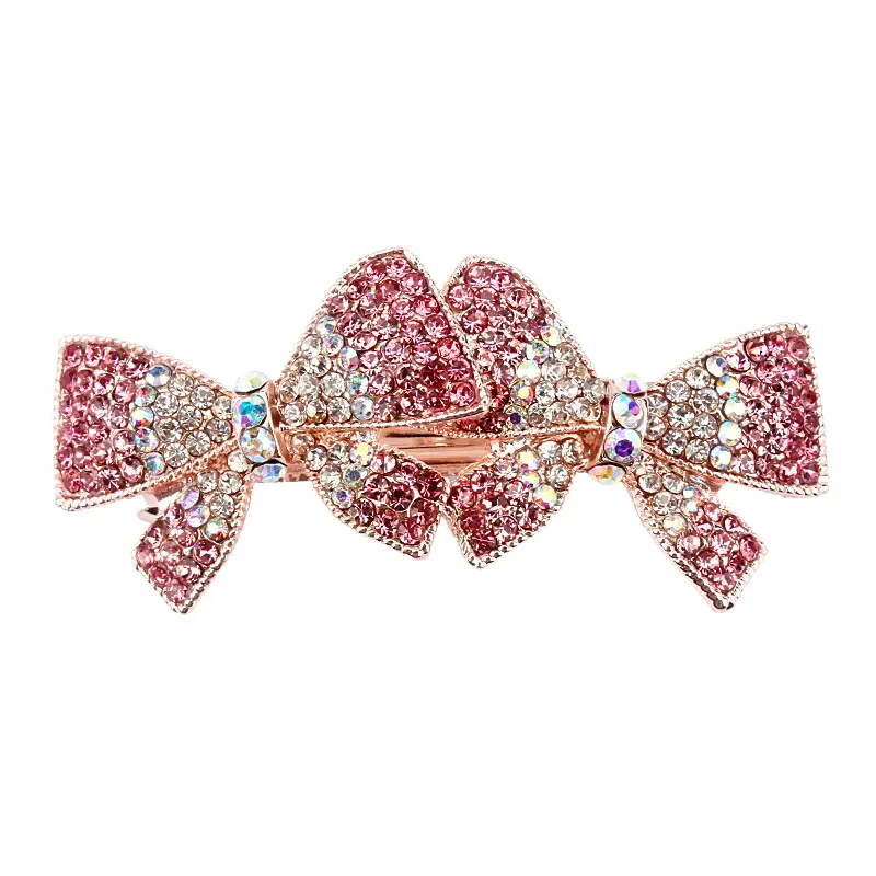 Multi Colors Crystal Rhinestones Double Bow Hair Barrette Clip Hairpins Jewelry Girls Hair Accessories