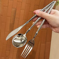 Ensemble de couverts de restaurant en acier inoxydable 304, design moderne argenté, finition miroir, couteau à steak, fourchette, cuillère