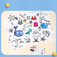 Tapis de table à manger pour enfants en silicone rond avec un design moderne et simple, lavable, série Espace Océan, pour stylos aquarelle