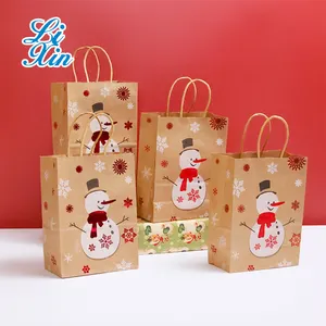 制造商定制印刷金箔标志花式圣诞礼品袋购物工艺纸袋