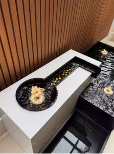 Fontaine d'eau extérieure autoportante en acier poudré noir et blanc avec cascade et éclairage pour jardin - Vente en gros - Product Image 2