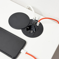 Prise de bureau intégrée tout-en-un avec station de charge rapide 65W PD, couvercle rond étanche, multiprise pour table de conférence