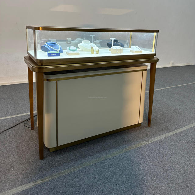 Jewelry Watch Display Table Stainless Steel Metal Showcase Cabinet Modern Luxury Mall Retail Store Exhibition Mesuem LED Light