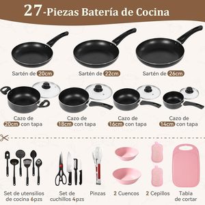 Juego de Ollas y Sartenes Antiadherentes de Aluminio al por Mayor, 7 Piezas, con Utensilios y Tapas de Vidrio, Utensilios de Cocina para Regalo de Inauguración de Casa - Product Image 4