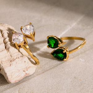 แหวนแฟชั่นรูปทรงหยดน้ำสีเขียวเซอร์คอนประดับเพชรของขวัญสำหรับผู้หญิงเครื่องประดับ - Product Image 2