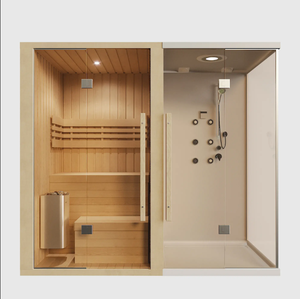 Luxo moderno sauna interior chuveiro combinação cicuta sólida madeira travessa janelas computador painel de controle <span class=keywords><strong>3</strong></span>/4 aquecedores vapor molhado - Product Image 3
