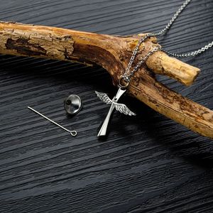 Kalung Liontin Salib Sayap Malaikat ARNAN dari Baja Anti Karat, Perhiasan Wadah Abu Jenazah untuk Kenang-kenangan, Hadiah untuk Wanita dan Pria - Product Image 5