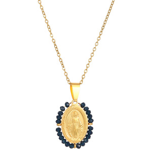 Collana con Pendente Medaglia Miracolosa della Vergine Maria Placcata in Oro 18K, Gioielli Religiosi Cattolici con Turchese, Regalo Cristiano per Donne - Product Image 5