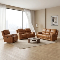 Sofá Reclinable Eléctrico de Cuero Genuino con Soporte Lumbar, Muebles para Sala de Estar