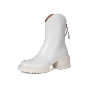 Fabrik preis Stiefeletten für Mädchen und Frauen halb kniehohe Stiefel Leder kurze Stiefel dicken Boden - Product Image 3