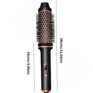 Negative Iron Hot Comb 450F Round Brush 2 In 1 Hair Curler Straightener Brush
