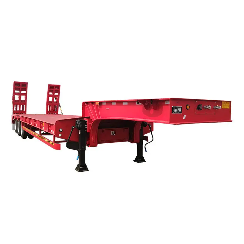 Factory 4 Axle 40ft 80Ton 100Ton Loader Extendable Hydraulic Heavy Duty Lowbed Truck Lowboy Gooseneck Semi Trailer For Sale