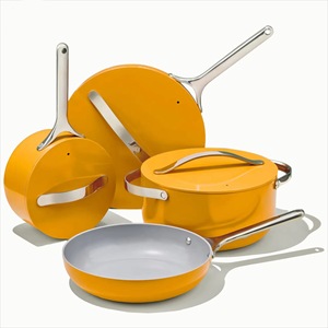 高級ダイカストアルミ調理器具セット、7点セット、ノンスティックセラミックコーティング鍋とフライパン、マットブラック、ゴールドハンドル、IH対応OEM - Product Image 3
