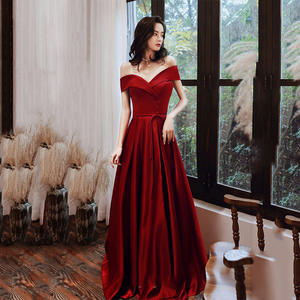 S7896F      <span class=keywords><strong>Saton</strong></span> Red Hosts Shoulder Shoulders  Ladies Plus Size Dinner Party Dresses Women - Product Image 3