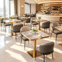 Table à manger moderne et minimaliste en quartzite revêtue d'acier inoxydable, tables de réception pour bureaux de vente, chaises, ensemble de petit-déjeuner pour hôtel