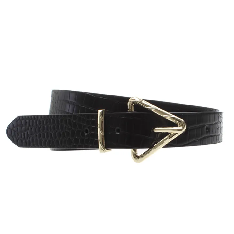 Triangle gold buckle fashion design belt custom wholesale ladies pu belt