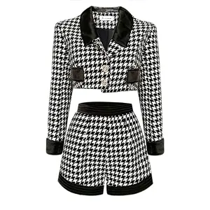 Твидовый пиджак для офиса, Женская юбка, комплект из двух предметов, элегантная одежда, Женский комплект с юбкой, твидовые координаты
