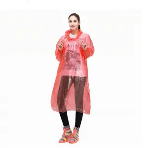 Custom Printing Fashionable Cheap Waterproof Outdoor Disposable PE Raincoat For Women Men