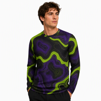 T-shirt en popeline à manches longues, imprimé 3D, 100% polyester, séchage rapide, col rond avec motifs, bandes néon, streetwear, automne, vente en gros, RTS, OEM, ODM