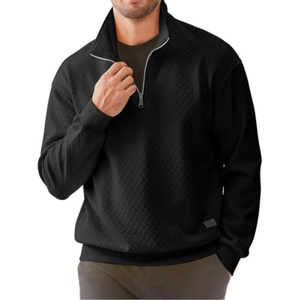 Adult Autumn Printed Collar <b>Half</b> <b>Zip</b> Sweatshirts Casual Mock Neck Long Sleeve Solid Geometric Texture Waffle Quick Dry - Product Image 1