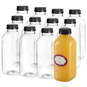 16 UNZEN Leere PET Kunststoff Saft Flaschen Reusable Klar Einweg Milch Bulk Container mit Originalitäts Caps