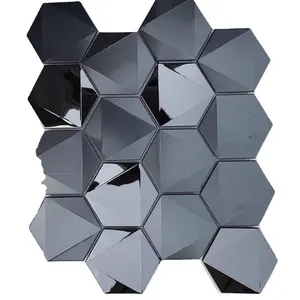 Big mosaic stainless steel Hexagon brushed mirror surface 3D rose gold salon bar club restaurant bathroom metal mosaic board