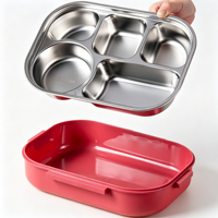 Boîte à lunch bento pour enfants en acier inoxydable 304 à 5 compartiments, boîte à lunch anti-fuite avec cuillère et fourchette, qualité alimentaire pour les enfants à l'école