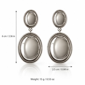 Orecchini Pendenti Ovali Doppi da Donna per Uso Quotidiano e Regali per Feste, Design Geometrico Liscio - Product Image 5