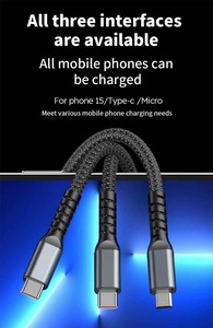 3 trong 1 cáp USB LED hiển thị 100W cho <span class=keywords><strong>iPhone</strong></span> Loại C Micro ánh sáng ban đêm siêu nhanh sạc cáp - Product Image 2