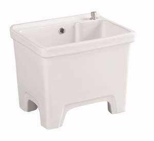 Lavabo sur pied rectangulaire en céramique écologique moderne avec évier ovale et drain pour villa, hôtel, hôpital, appartement - Garantie de 3 ans - Product Image 4