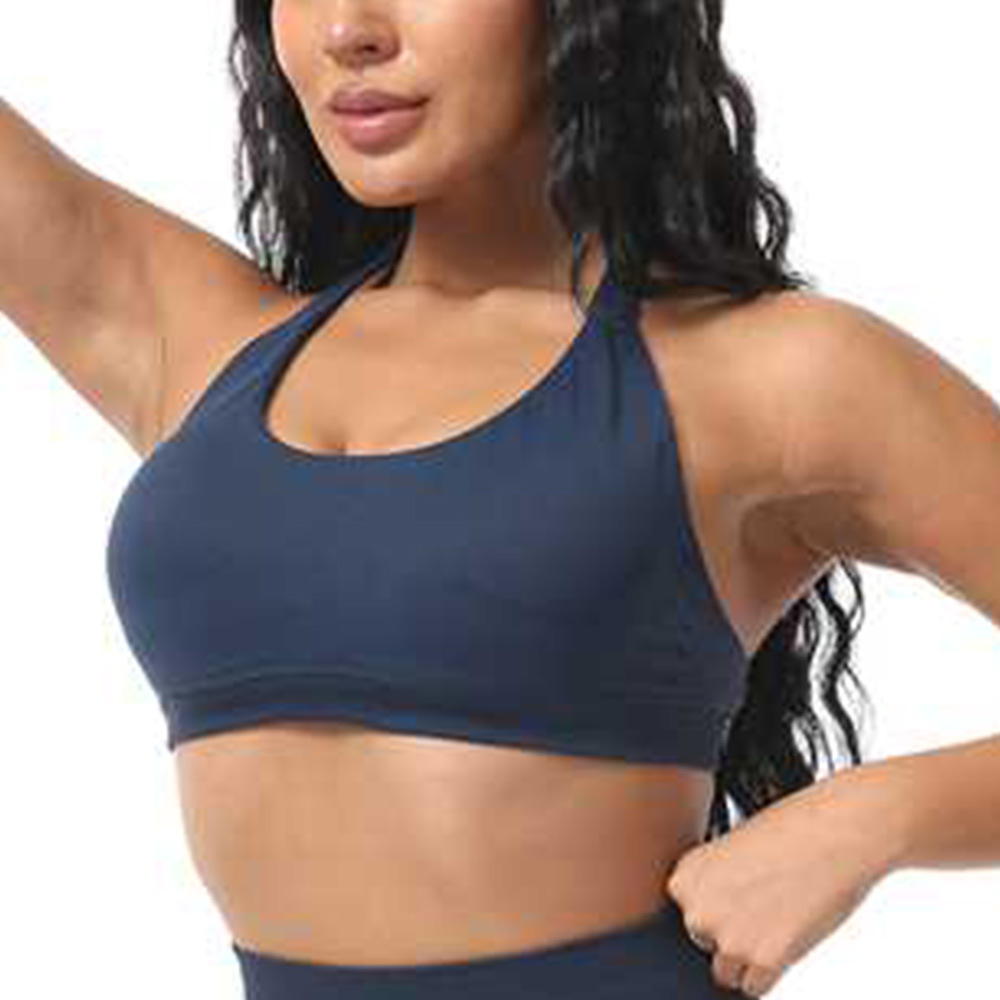 Women's Breathable High Support Spandex/Nylon One-piece Sports Underwear V-neck Back Yoga Vest Push-up Removable Pads Bra