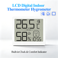 Digitales Innenthermometer Hygrometer mit Emoticon-Gesicht LCD-Anzeige mit Uhrzeit Wecker Plastik für Zuhause Babyzimmer 24-Stunden-Temperaturanzeige