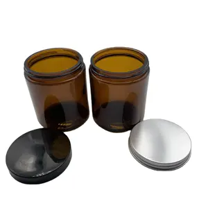 270毫升9盎司琥珀色玻璃罐，带蜡烛制作直边，自制化妆品装饰储存