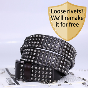 Ceinture en cuir de vachette robuste pour homme, style punk scénique, entièrement ornée de rivets, style western rock, boucle en alliage, longueur et crâne personnalisables, faible MOQ - Product Image 1