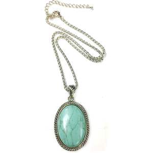 Collier chaîne maille gourmette bicolore TJ Magic plaqué rhodium avec pendentif ovale turquoise orné de zircon émeraude et de diamant moissanite - Product Image 2