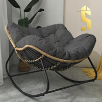 Fauteuil à bascule de luxe en rotin, design moderne, pour extérieur, salon, chambre, restaurant, en fer forgé et tissu cuir