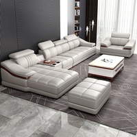 Ensemble de Canapé Modulable en Cuir Véritable, Garnissage Mousse, Design Moderne et Haut de Gamme, Complet pour Salon