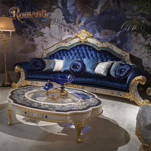 طقم أريكة فاخر بتصميم فرنسي مربع الزوايا مع حشوة إسفنجية وإطار من الخشب الصلب لغرفة المعيشة في المنزل أو الفيلا - Product Image 1