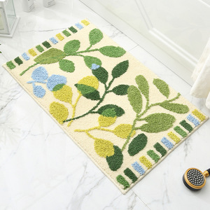 Alfombra de baño minimalista con diseño de hojas, rectangular, de fibra de poliéster, absorbente, antideslizante, para baño, dormitorio, entrada - Product Image 1
