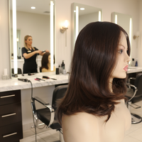 Perruques 100% Cheveux Humains Vierges Européens Couleur Marron, Perruques Casher Juives à Dentelle Transparente et Dessus en Soie pour Femmes