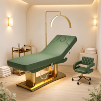 Fauteuil de soin esthétique électrique vert en gros avec trou facial réglable, table de massage SPA, base dorée, pour salon, OEM