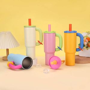 Custom logo <b>Straw</b> Tumbler Portable Travel Mug Stainless Steel Vaccum Insulated Tumbler with Handle - Product Image 3