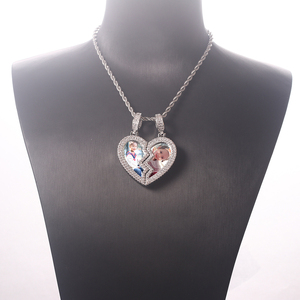 Collier avec pendentif personnalisé en forme de cœur brillant, bijoux, pendentif en forme de cœur <span class=keywords><strong>brisé</strong></span>, <span class=keywords><strong>photo</strong></span> de couple, pendentif glacé, collier de couple amoureux - Product Image 5