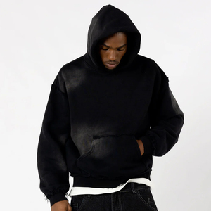 Sweat à capuche vintage délavé à l'acide de haute qualité personnalisé pour hommes, nouveau design, noir - Product Image 2