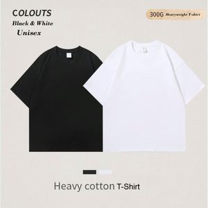 High Quality 300GSM Cotton Heavyweight T-<b>Shirt</b> Custom Screen <b>Silk</b> Printing Solid Pattern Drop Shoulder Oversized <b>Men's</b> T-<b>Shirts</b> - Product Image 2