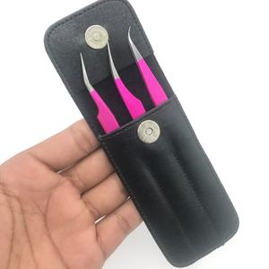 ชุด3ชิ้นสำหรับมืออาชีพแหนบต่อขนตาถุงหนังเคลือบสีแบบกำหนดเองได้อย่างยั่งยืนด้ามจับแข็งแรงทำจากเหล็กทนทาน - Product Image 4