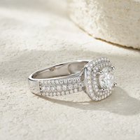 Bague en argent 925 avec moissanite 1 carat taille coussin, double halo, à double sangle et pavé, pour usage quotidien