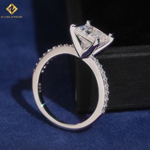 High Quality Princess Cut Moissanite Engagement <b>Ring</b> 925 <b>Silver</b> Rhodium Plated Pave Setting Classic Women's <b>Emerald</b> Cut Band - Product Image 2