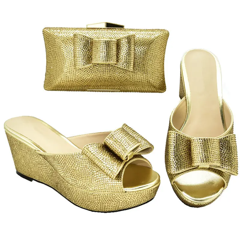 Zapatos italianos y bolso decorados con diamantes de imitación para mujer, conjunto de bolso y zapatos africanos con plataforma para primavera 2021
