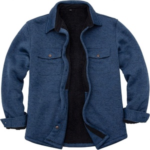 Chemise-veste streetwear pour <span class=keywords><strong>homme</strong></span> grande taille, doublée <span class=keywords><strong>sherpa</strong></span>, boutonnée, à revers, avec poches, vente en gros OEM en vrac - Product Image 1